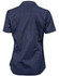 A navy button-up shirt with short sleeves and a dobby striped design on the back. Features a small pocket.