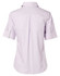 A lavender women's short-sleeve button-up shirt featuring a back pleat and buttoned cuffs. It has a logo on it.