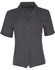 Women's short sleeve overblouse in dark grey with a collar, featuring a button-down front and a chest pocket.