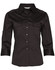 A black women's 3/4 sleeve military shirt featuring button-front closure and chest pockets. The shirt has a logo on it.
