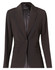 A women's cropped blazer in black featuring a one-button closure and a stripe pattern, with a logo at the neckline.
