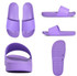 Purple slippers featuring a simple design, with a smooth finish and a durable sole. The product has a logo on it.