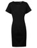 A fitted black short sleeve dress with a round neckline and a zip at the back. It features a logo.