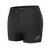 A pair of black shorts with a snug fit and a logo on the side.