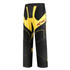 Ice hockey pants in black and bright yellow with a logo, featuring a loose fit and protective design.