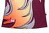A maroon and orange women's polo shirt with a patterned design and a small branding label on the hem.