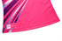 A vibrant pink women's polo featuring diagonal stripes in shades of purple, with an attached label.