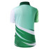 A green and white golf shirt featuring a gradient design and a collar, with a logo on the back.