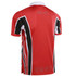 A red and black STAFF POLO with a sleek design and a logo on the back.