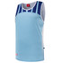 A light blue singlet featuring navy blue accents and a sporty design, with a logo on the upper section.