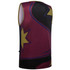 A sleeveless singlet featuring a bold design with maroon, black, and yellow star patterns. Includes a logo branding.