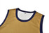 A singlet panel in gold with a navy blue neckline, featuring a logo at the collar area.