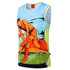 A sleeveless sports shirt featuring an orange and blue design with a field hockey illustration. It has a logo on the collar.