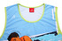 A sports singlet in light blue with a vibrant orange and splash design. Features a logo on the front and bright green trim.