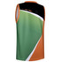 A sleeveless shirt featuring green, orange, and black colours with a logo. Ideal for AFL team wear.