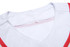 A sleeveless baseball singlet in white with red accents, featuring a V-neck design and a size label inside.