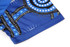 A blue sublimated T-shirt featuring Aboriginal artwork with intricate patterns and a black logo.