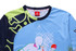 A blue and green soccer polo featuring abstract designs and a logo. The collar is black with a subtle pattern.