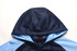 A navy and light blue polar fleece women's hoodie featuring a hood and a front zipper, with a branding logo.