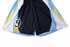 A pair of black and blue soccer shorts featuring a colourful design and a logo.