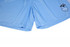 Light blue shorts featuring a logo on the side. The fabric appears smooth and lightweight.