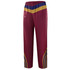 Zipper bottom training pants in maroon with blue and gold accents, featuring an emblem or logo.