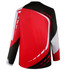 A heavy pullover featuring a bold design with red, black, and white colours, showcasing long sleeves and a back view.