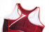 A women's athletics uniform in shades of red with a sporty design and a logo.