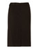 A black mid-length lined pencil skirt in poly/viscose stretch with a zip closure and a back vent.