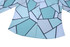 A shirt featuring a geometric pattern in shades of light blue and white, with black outlines. It has a button-up front.