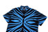 A blue and black short-sleeve shirt featuring a bold, striped design. The shirt has a collar and buttons.