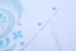 A white shirt featuring a blue floral design, with light blue buttons along the placket.