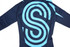 A navy inline speed skating suit featuring a large blue abstract design on the back and long sleeves.