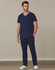Men's solid navy scrub pants paired with a matching navy scrub top, featuring a logo on the garment.