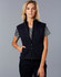 A ladies' bonded polar fleece vest in navy blue, featuring a zip front and a logo on the chest.