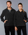 A grey half zip polar fleece pullover on two models, one male and one female, both with pockets and standing side by side.
