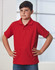 A red children's traditional polo shirt displayed on a model, featuring a classic collar and short sleeves.