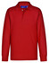 A red long sleeve polo shirt made from poly/cotton pique knit, featuring a collar and a button placket.
