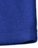 A close-up of a blue poly/cotton pique knit fabric with a neatly finished edge, featuring a logo.