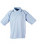 A light blue men's polo shirt featuring short sleeves and contrasting detailing, with a logo on the front.