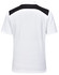 A white polo shirt with black accents on the shoulders and a logo on the back.