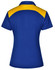 A blue polo shirt with a yellow back and collar. Features a branded logo on the side.