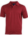 A red men's polo shirt with a collar and three-button placket. It features short sleeves and has a logo.