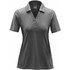 A women's polo shirt in a heathered grey colour with a collar and short sleeves, featuring a logo.