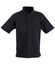 A black pocket short sleeve polo shirt with a collar and a chest pocket, featuring a logo.