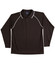 A black long-sleeve polo shirt with raglan sleeves and contrasting white piping, featuring a collar and buttons.