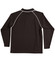 A black long-sleeve polo shirt with white detailing and a logo on the back.