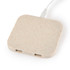 A square, beige wireless charger hub with a textured surface and USB connection. It features two ports.
