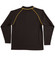 A black long-sleeve polo shirt with yellow piping and a collar. Features a logo on the back.
