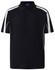 A navy polo shirt with white accents and a logo. It features a classic collar and short sleeves.